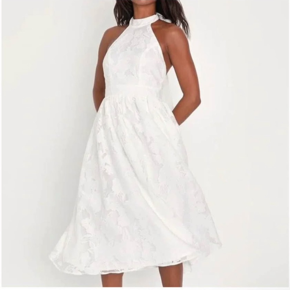 Lulu's White Lace Midi Dress